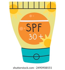 Sunscreen product flat vector isolated illustration. Skincare cosmetic for sun protection. Spf dispenser.
