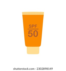 sunscreen product with SPF level, anti-UV cream or lotion isolated on white background, vector illustration in cartoon flat style