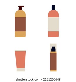 Sunscreen products in different bottles. Sunblock lotion, oil, gel, moisturizer, spray. UV protection, skin care with SPF. Vector seamless pattern, flat cartoon