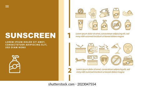 Vector de plantilla de encabezado de página web de inicio de protección de pantalla solar. Crema De Proteger A La Mano Y La Cara, Botella Y Tubo, Paraguas De Playa E Ilustración De Solárium