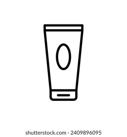 Sunscreen Protection and Skincare Tube Line Icon. Cream and Lotion Icon in Black and White Color.
