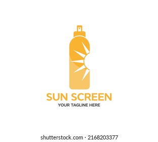 Sunscreen Protection And Sun Safety. Logo Design. Sunscreen Cream, Lotion, Sunscreen Sunblock Lotion  Vector Design And Illustration.
