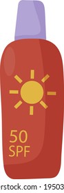 Sunscreen. Protects your skin from the harmful rays of the sun. SPF 50.  A must-have for vacations and travel. element for your design.  Simple flat illustration.
