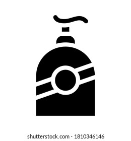 Sonnenschutzpumpe Flasche Glyph Symbol Vektorgrafik. Flaschenschild mit Sonnenschutzpumpe. isoliertes Kontursymbol