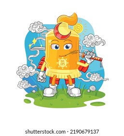 der Samurai-Cartoon mit Sonnenschutzcreme. Cartoon-Maskottvektor