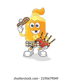 el escote de protección solar con bagpipes vectorial. personaje de caricatura