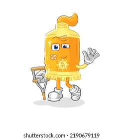 The Sunscreen Sick With Limping Stick. Cartoon Mascot Vector