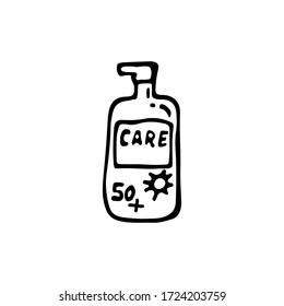 
Sunscreen, skin protection from the sun. Isolate on a white background. Vector object in doodle style