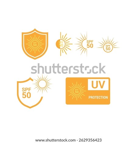 sunscreen spf 50 uv protection logo design template set collection