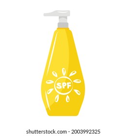 Sunscreen. SPF cream blocks the sun's rays. Bottle of cosmetic product for sunburn.