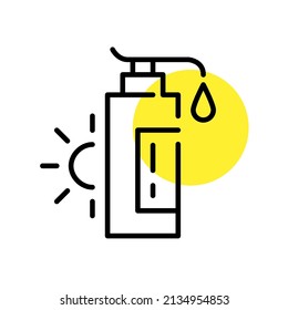 Sunscreen SPF lotion to prevent ageing and skin cancer. Pixel perfect, editable stroke