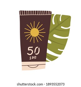 Sunscreen with spf on a white background. flat illustration. Hand graphics
