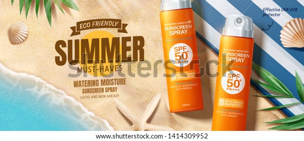 Sunscreen Spray Ads On Beautiful Beach Stock Vector (Royalty Free ...