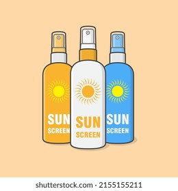 Sunscreen Spray Cartoon Vector Illustration. Sun Protection Cosmetic Product Flat Icon Outline. Sunblock Lotions Or Skincare