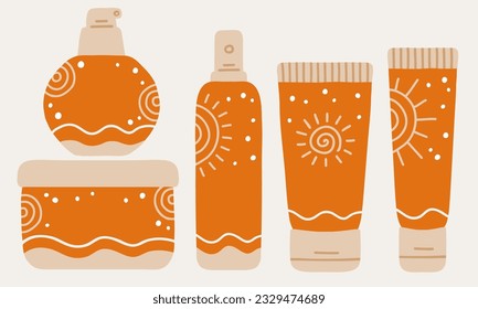 Sunscreen spray and cream illustrations set