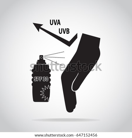 Sunscreen spray in hand protect UVA and UVB icon, sunblock SPF 30, protection skin health concept