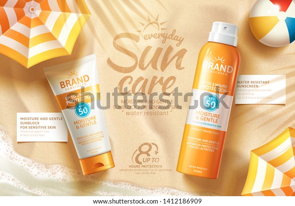 Sunscreen Spray Tube Ads Laying On Stock Vector (Royalty Free ...