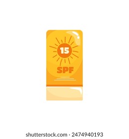 Protector solar crema de palillo Vector spf protección uv Productos para el cuidado de la piel Cosméticos bronceadores Belleza y estética Dibujos animados Vector plano