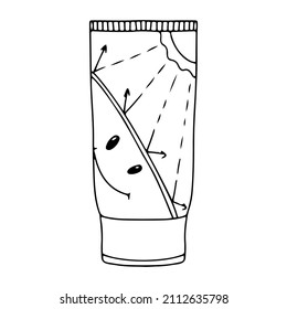 Pantalla solar. Accesorios de vacaciones de verano. Ilustración vectorial aislada en un fondo blanco.