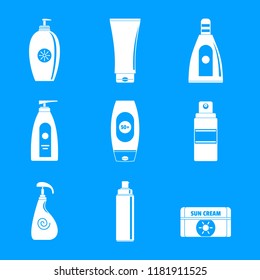 Sunscreen sun protection logo icons set. Simple illustration of 9 sunscreen sun protection logo vector icons for web