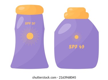 Sunscreen in a tube for applying and caring for the skin of the face, body with SPF. Cosmetics for tanning and after tanning