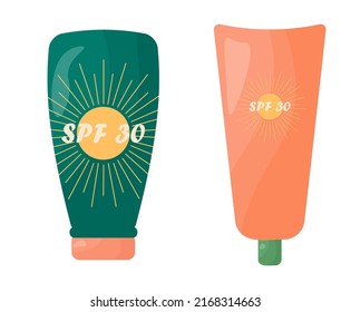 Sunscreen in a tube for applying and caring for the skin of the face, body with SPF. Cosmetics for tanning and after tanning