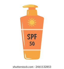 Sunscreen tube with dispenser. Sun safety icon. Vector illustration isolated on white background.