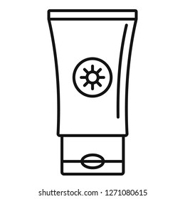 Sunscreen tube icon. Outline sunscreen tube vector icon for web design isolated on white background