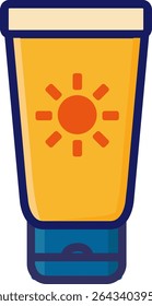 Icono de tubo de protección solar que representa la protección UV y el cuidado de la piel. Perfecto para la salud del verano, anuncios de cosméticos y efectos visuales de productos de bloqueador solar.
