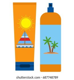 Sunscreen tube icon, vector illustration flat style design isolated on white. Colorful graphics