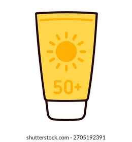 Icono de línea de tubo de protector solar en estilo de doodle dibujado a mano de dibujos animados simples. Ilustración de arte de Clip de Vector.