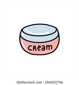 Sunscreen in a tube. Packaging of sunscreen. Suntan product with SPF. Vector illustration in doodle style