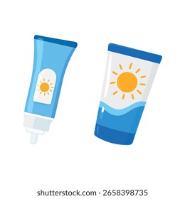 Tubo de protección solar, SPF. Clipart de Vector plano, ilustración con fondo aislado.