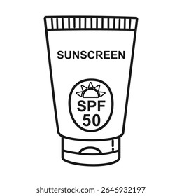 Sunscreen tube summer sunblock vector illustration coloring page Isolated on white background