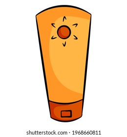 Sunscreen in the tube symbol. Protection of the skin from solar ultraviolet radiation. Cartoon style. Vector illustration, isolated white background