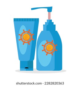 Sunscreen tubes vector illustration in flat color design