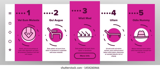 Sunscreen, UV Defence Vector Onboarding Mobile App Page Screen. Sunscreen, Suntan Rules Illustrations. Summer, Seaside Vacations Cosmetics. Skin Protection, Hats, SPF Cream, Sunglasses Pictograms