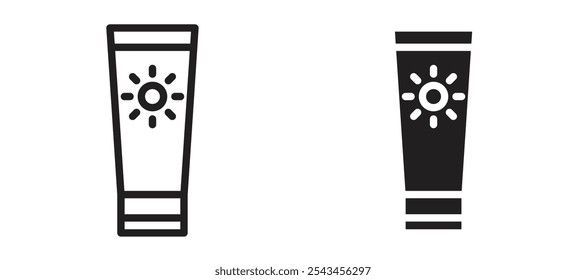 Sunscreen vector icon set in black.