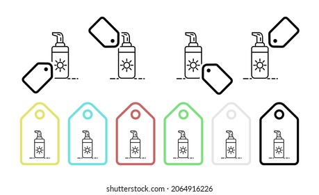 Sunscreen vector icon in tag set illustration for ui and ux, website or mobile application