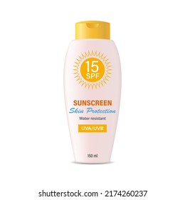 Sunscreen. Vector illustration of a realistic bottle of sunscreen.