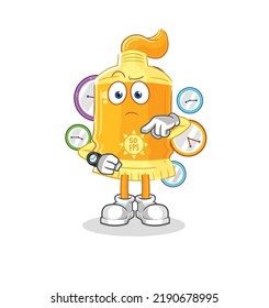 the sunscreen with wristwatch cartoon. cartoon mascot vector