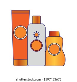 sunscreens bottles icon over white background, vector illustration