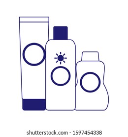 sunscreens bottles icon over white background, flat design, vector illustration