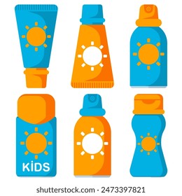 Sunscreens vector cartoon set isolated on a white background.