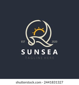 Sunsea Logo Plantilla creativa símbolo premium minimalista. Ilustración de vector