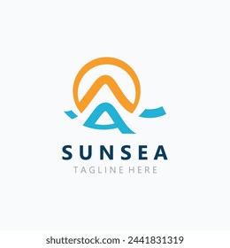Sunsea wave Logo diseño creativo premium sun beach logo icono vector plantilla