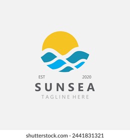 Sunsea wave Logo design creative premium sun beach logo icon vector template
