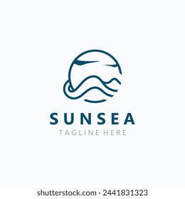 Sunsea wave Logo design creative premium sun beach logo icon vector template