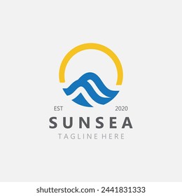 Sunsea wave Logo design creative premium sun beach logo icon vector template