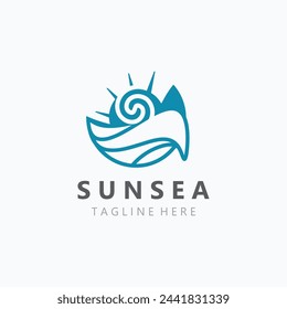 Sunsea wave Logo design creative premium sun beach logo icon vector template